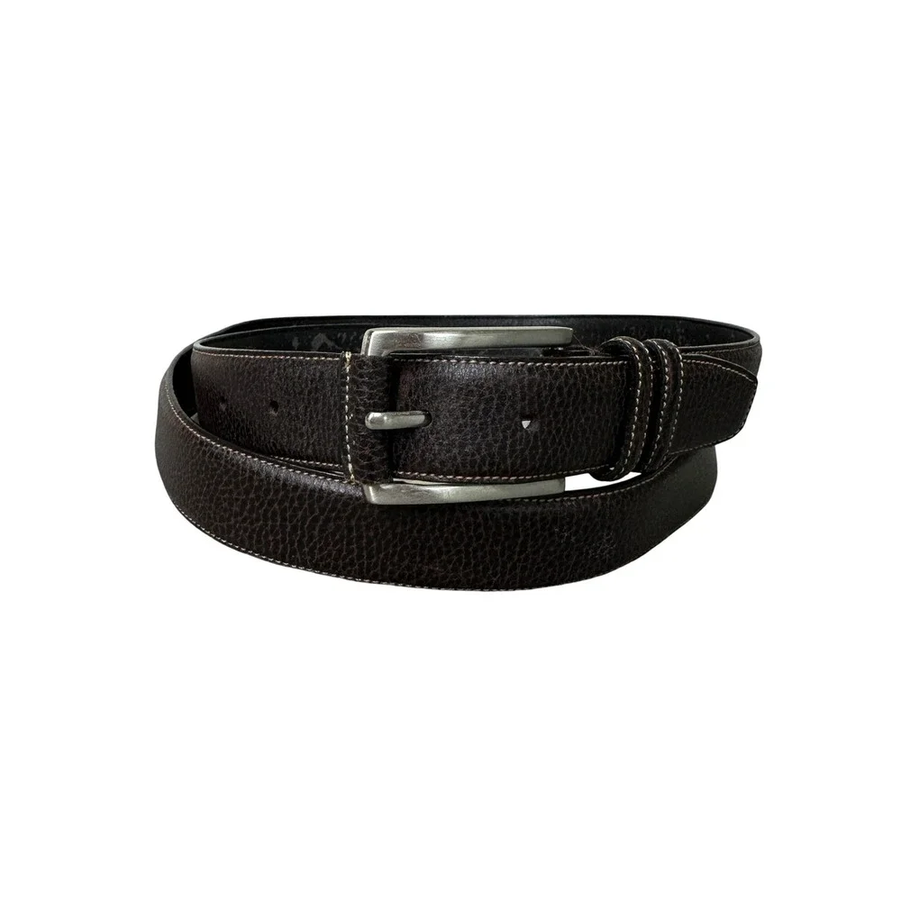 Dockers Mens Brown Pebbled Genuine Leather Belt Silver Buckle 44 11DP0142